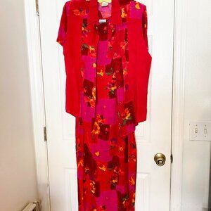 Vintage 80s Sleeveless Red Dress w/Slit, size Lg, and Matching Jacket, Size Med